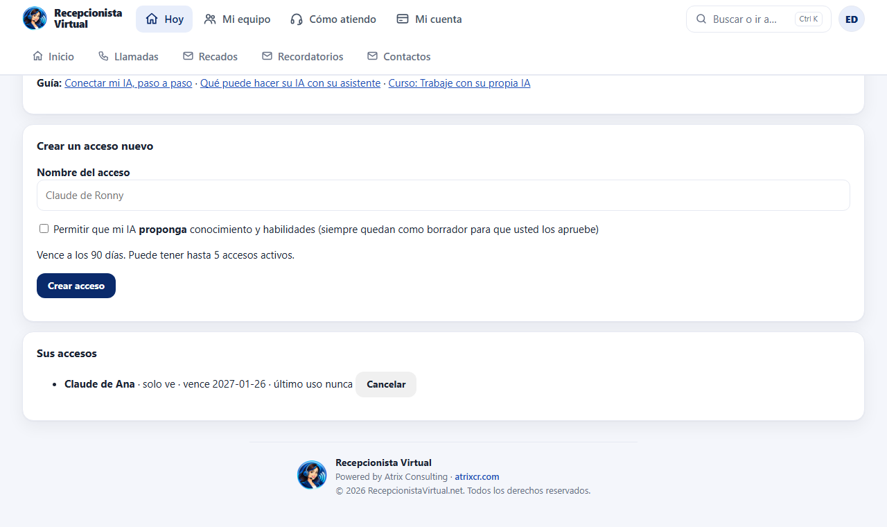 La lista de accesos, con el botón Cancelar. Cuenta de demostración.