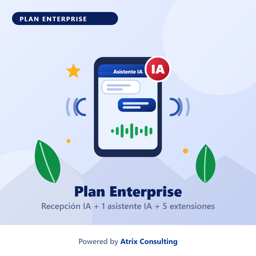 [RV-ENTERPRISE] Plan Enterprise — Recepcionista Virtual con IA, 1 asistente IA y 5 extensiones (servicio mensual)